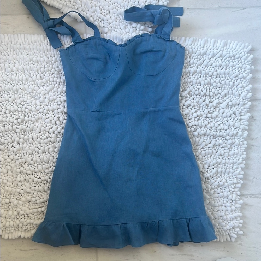 Blue Sleeveless Dress with Bow Straps - Picture 5 of 8